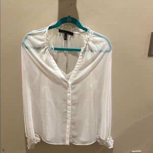 White House Black Market White Ruched Sailor Collar Blouse